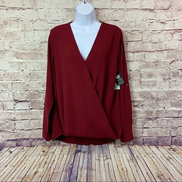 Kut from the Kloth Burgundy Wrap Long Sleeve Blouse - Picture 1 of 14